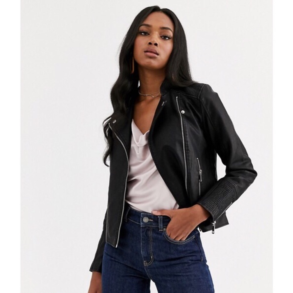 VERO MODA Kerri Black Faux Leather Biker Jacket XS
